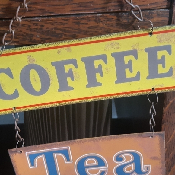 Farmhouse country rustic sign distressed tin Coffee tea Me - Picture 5 of 6